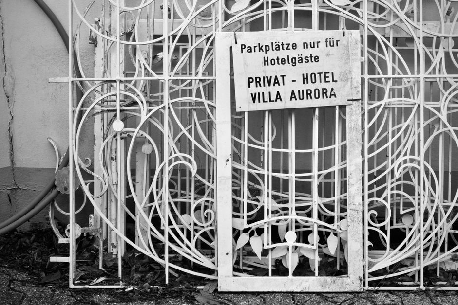 A metal gate with decorative ironwork